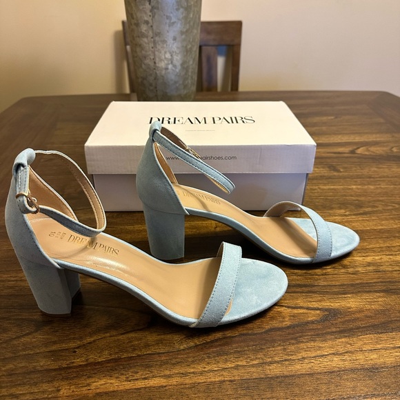 DREAM PAIRS Women’s Chunk Low Heel Pump Sandals Baby/ Blue/ Suede Size 10 - Picture 6 of 11